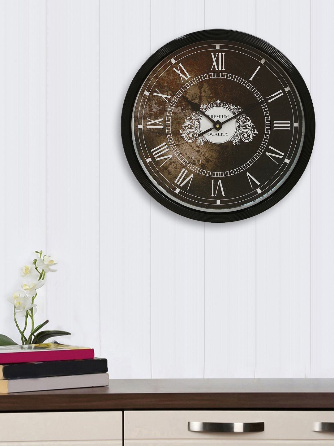 eCraftIndia Brown Round Printed Analogue Wall Clock 31.7 cm Price in India