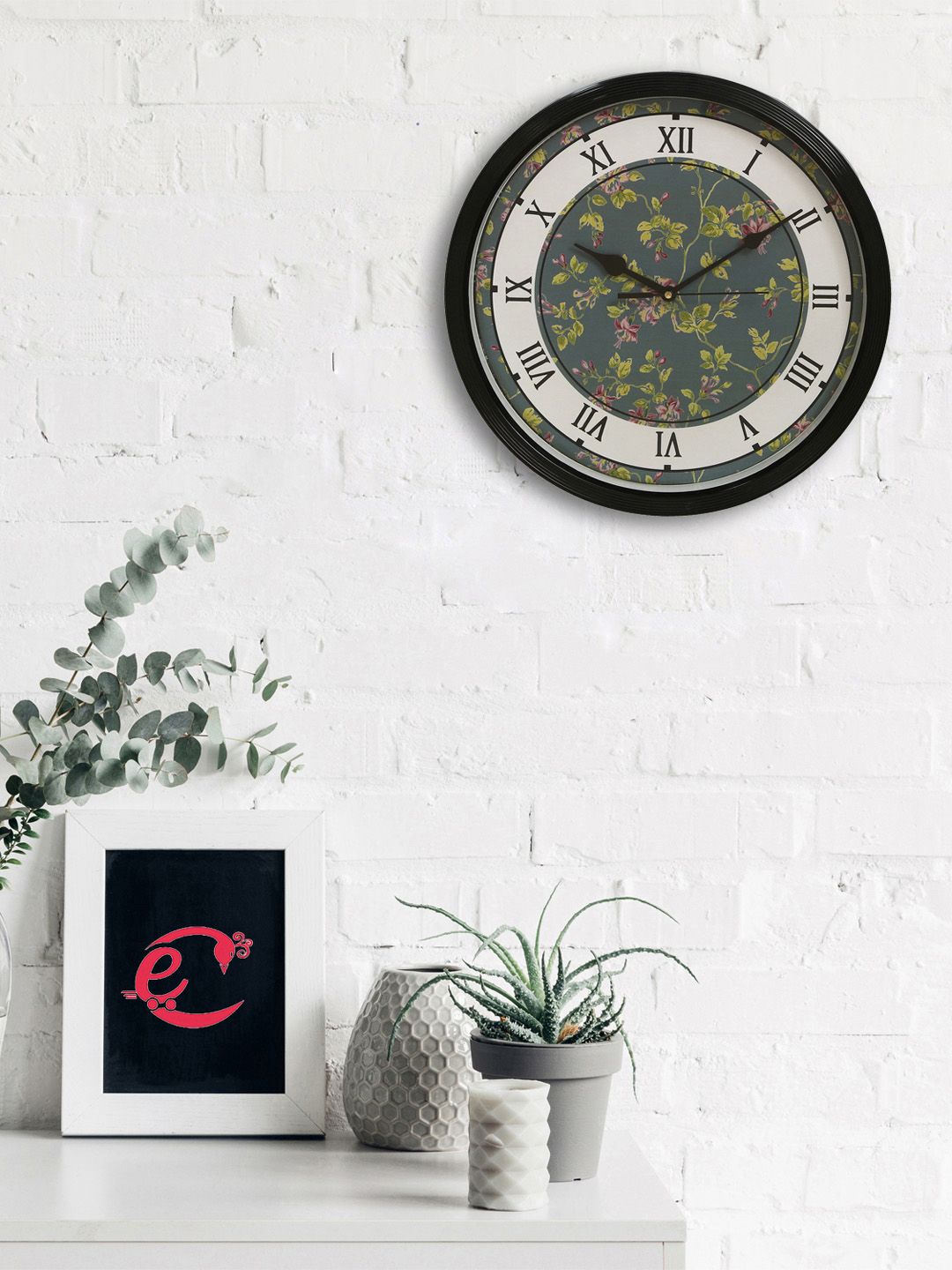 eCraftIndia Grey & Off-White Round Printed Analogue Wall Clock 31.7 cm Price in India