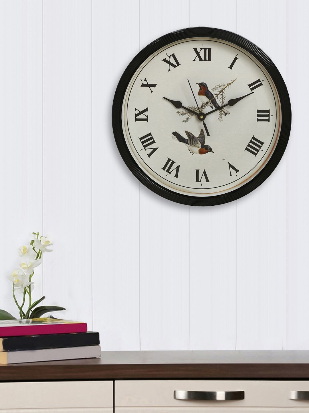eCraftIndia Off-White Round Printed Analogue Wall Clock Price in India