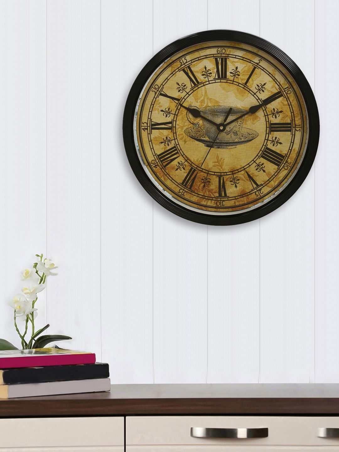 eCraftIndia Brown Round Printed Analogue Wall Clock Price in India
