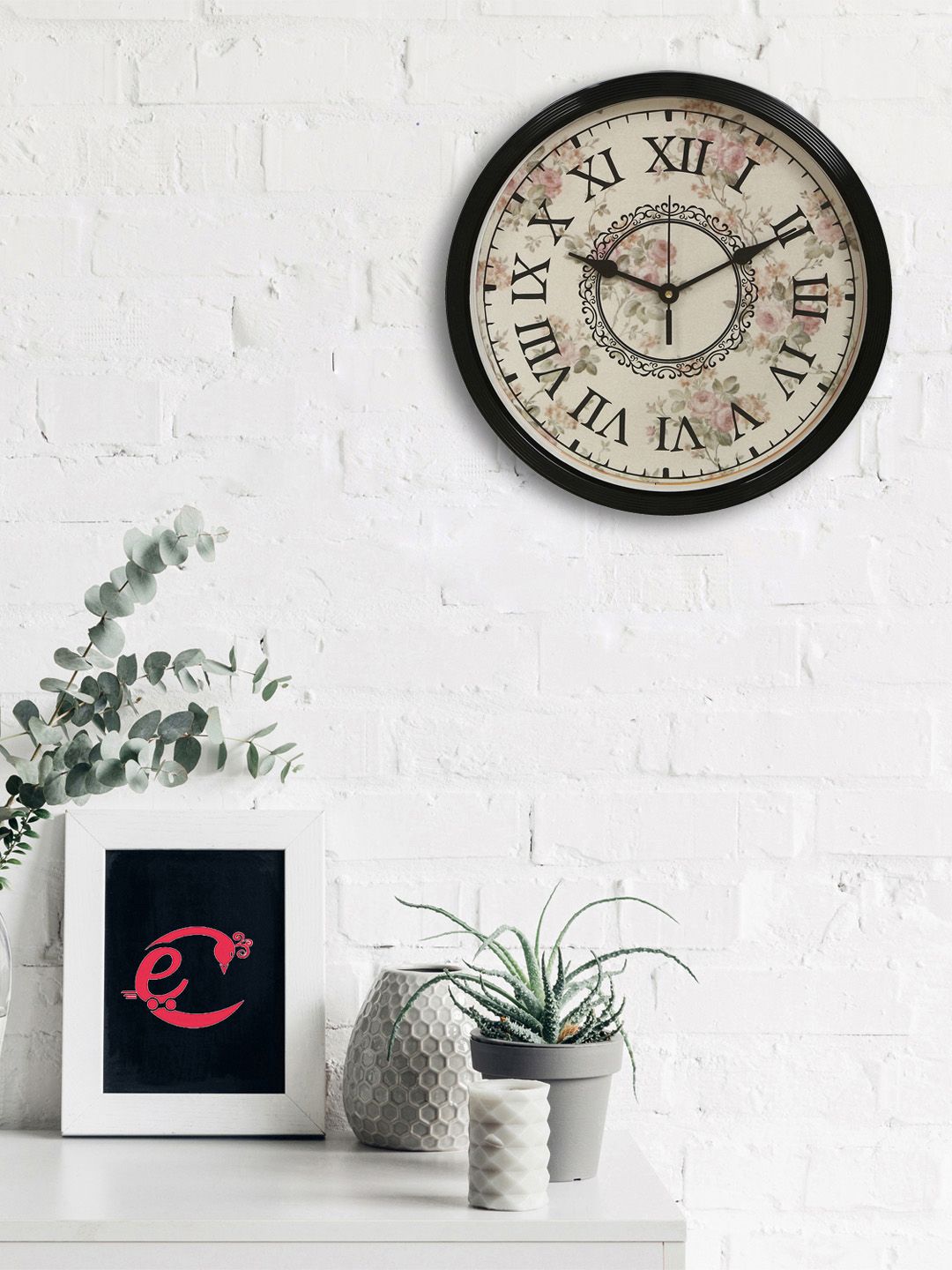 eCraftIndia Off-White & Pink Round Printed Analogue Wall Clock Price in India