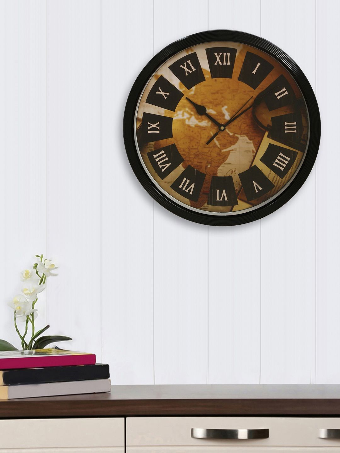 eCraftIndia Brown Round Printed Analogue Wall Clock Price in India