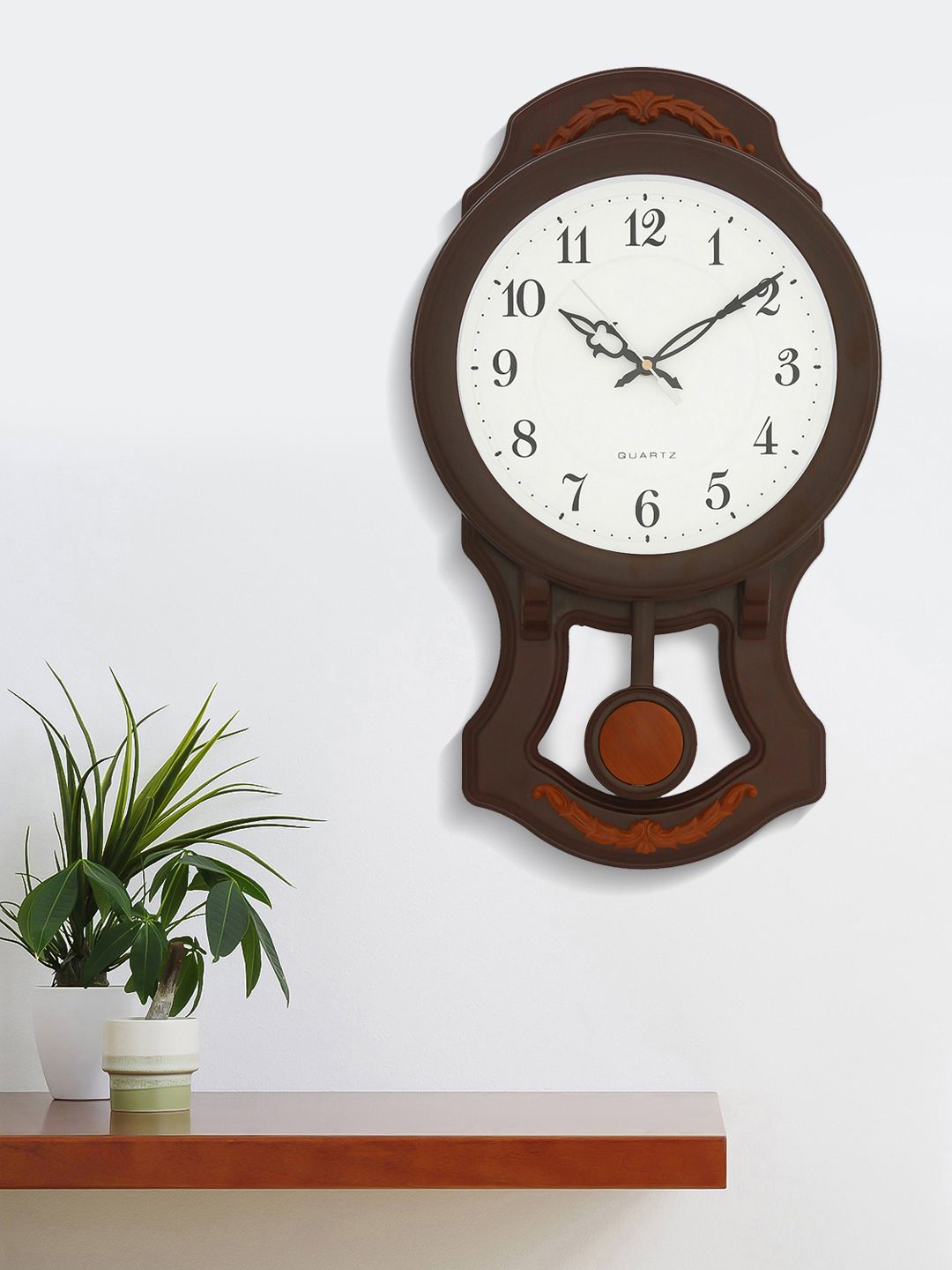 eCraftIndia Brown & White Quirky Solid 26 x 44 CM Analogue Wall Clock Price in India