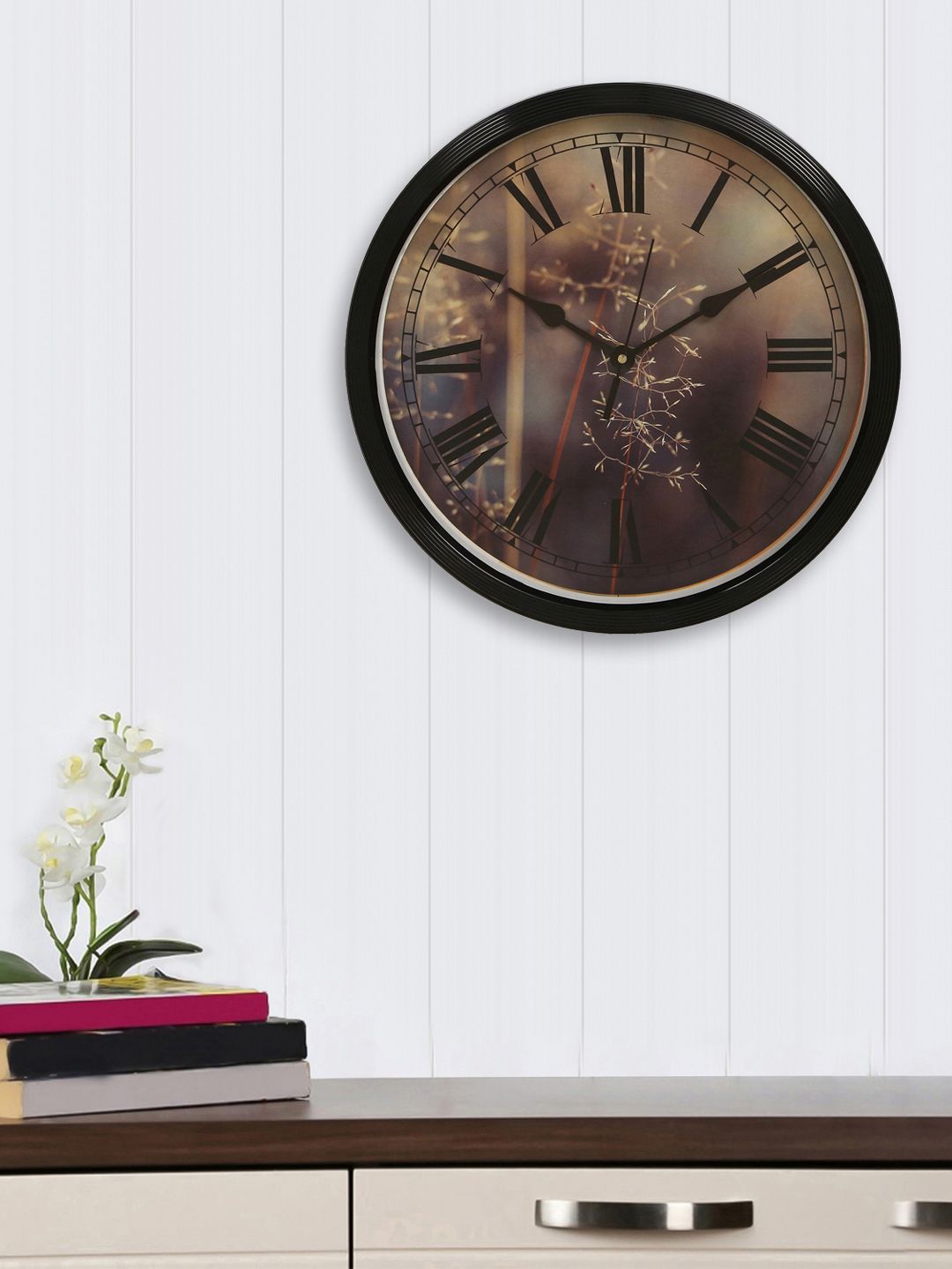 eCraftIndia Black & Brown Round Printed 31 x 31 CM Analogue Wall Clock Price in India