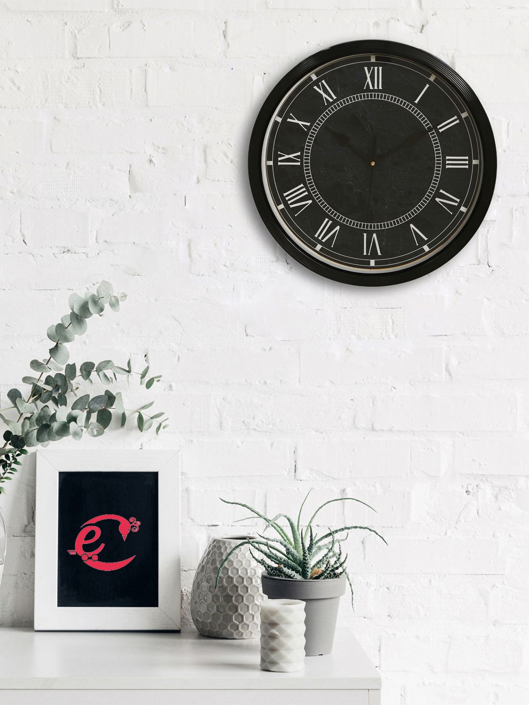eCraftIndia Black Round Solid Analogue Wall Clock 31 cm x 31 cm Price in India
