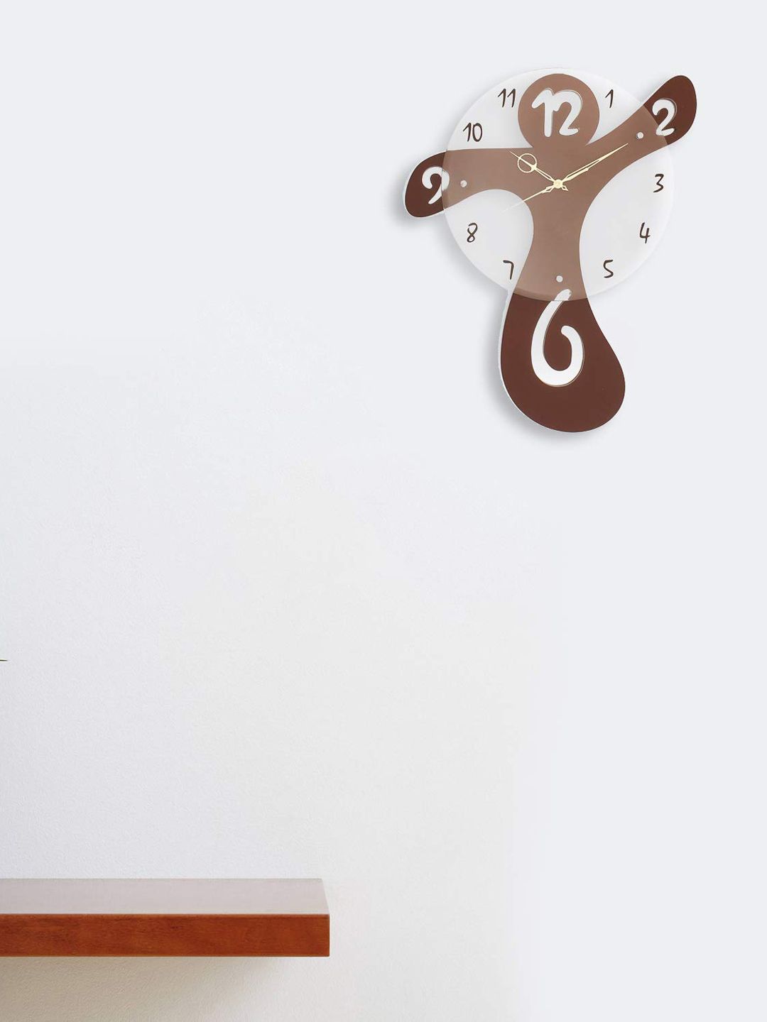 eCraftIndia Brown Abstract Shaped Solid Analogue Wall Clock 39 cm x 49 cm Price in India