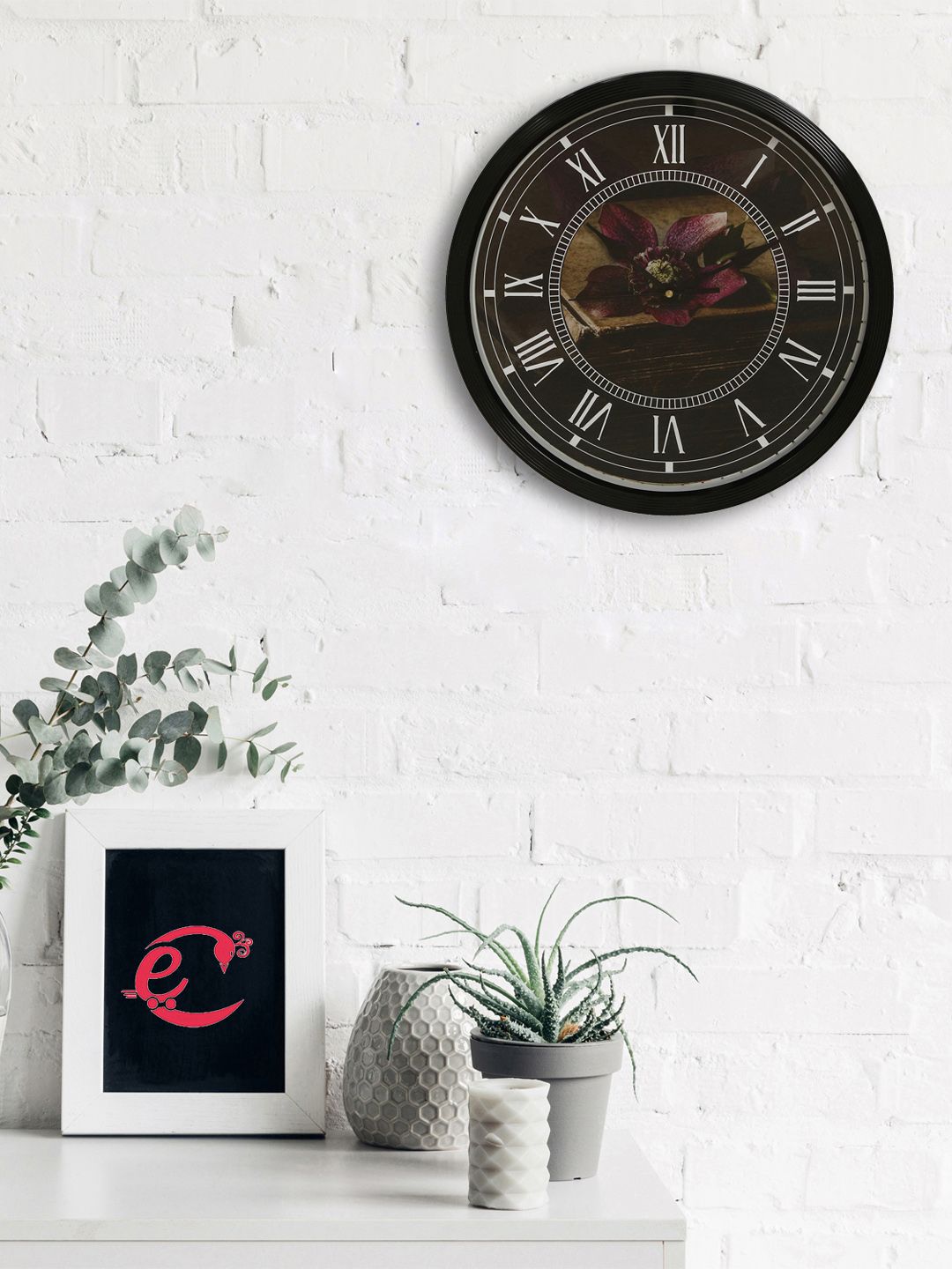 eCraftIndia Black Round Printed Analogue Wall Clock 31 cm x 31 cm Price in India
