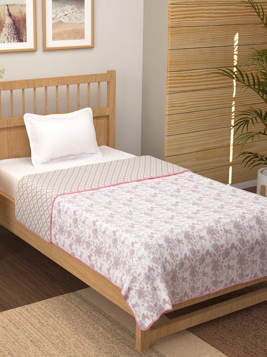 Story@home Pink White Floral Mild Winter 150 GSM Single Bed Dohar Price in India