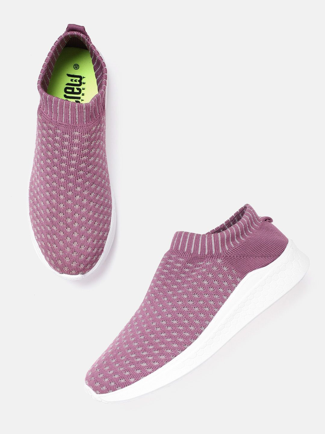 Crew STREET Women Mauve & Grey Woven Design Slip-On Sneakers Price in India