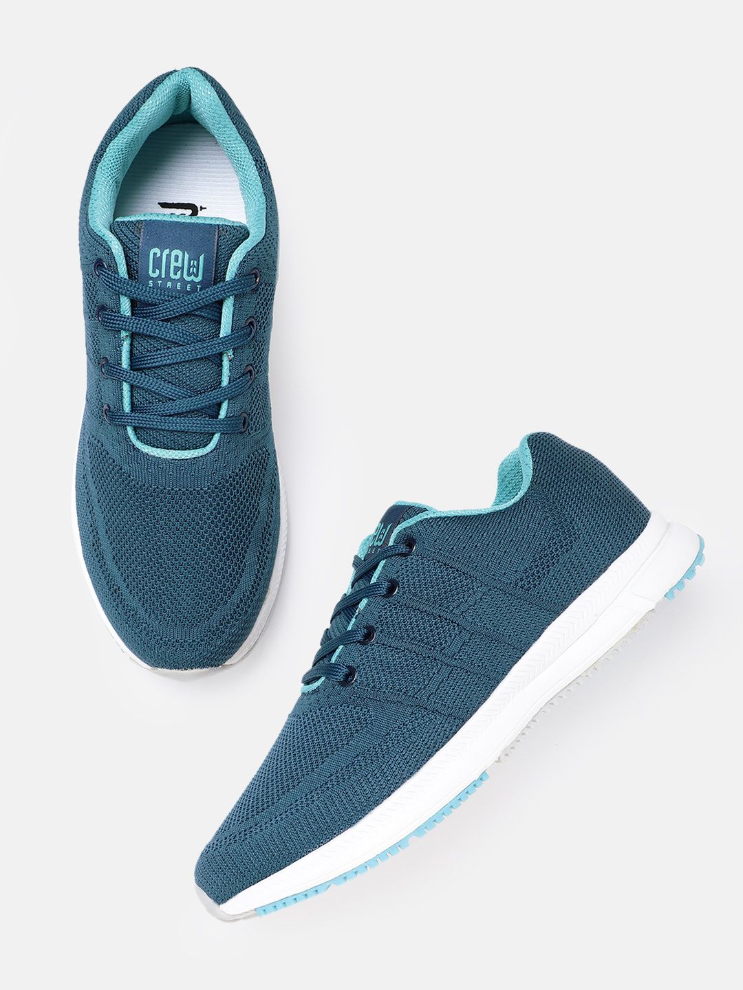 Crew STREET Women Teal Blue Woven Design Sneakers Price in India