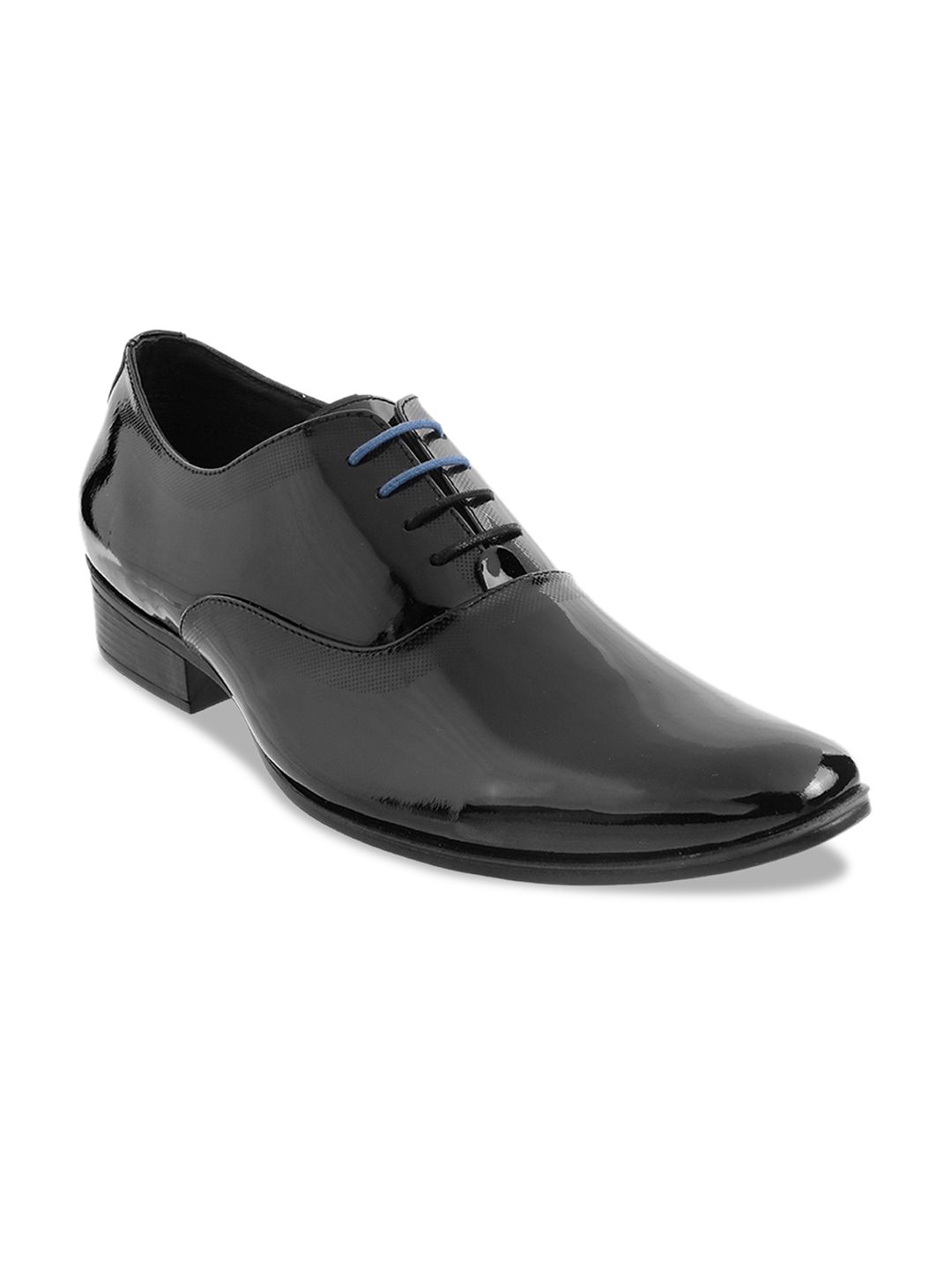 Metro Men Black Solid Leather Formal Oxfords