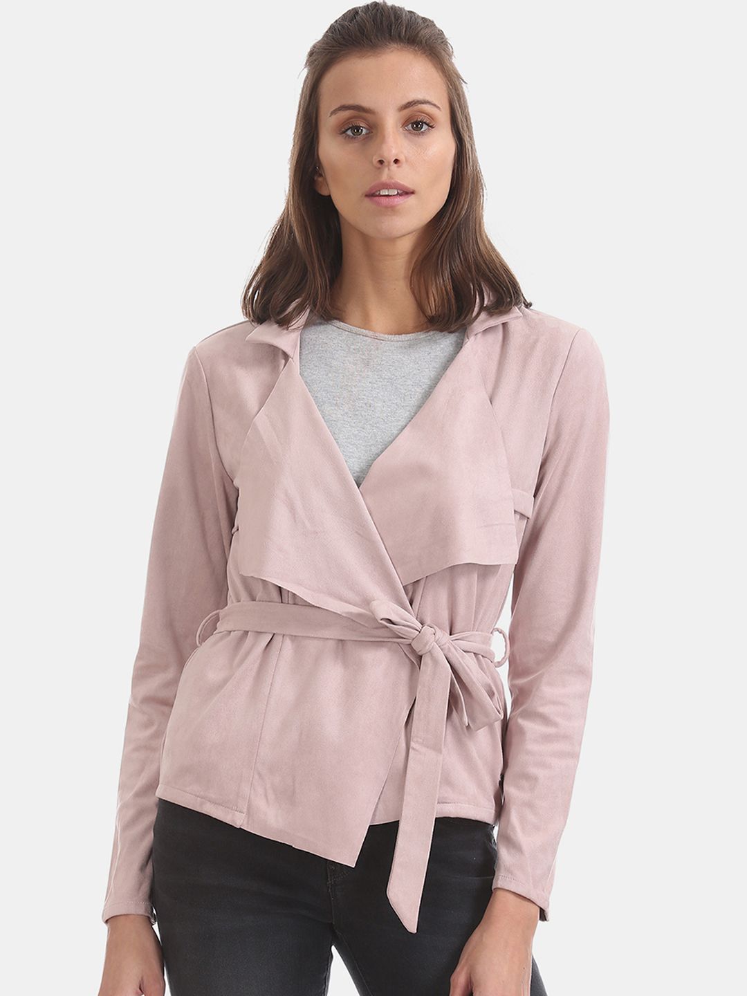 U.S. Polo Assn. Women Pink Solid Open Front Shrug Price in India