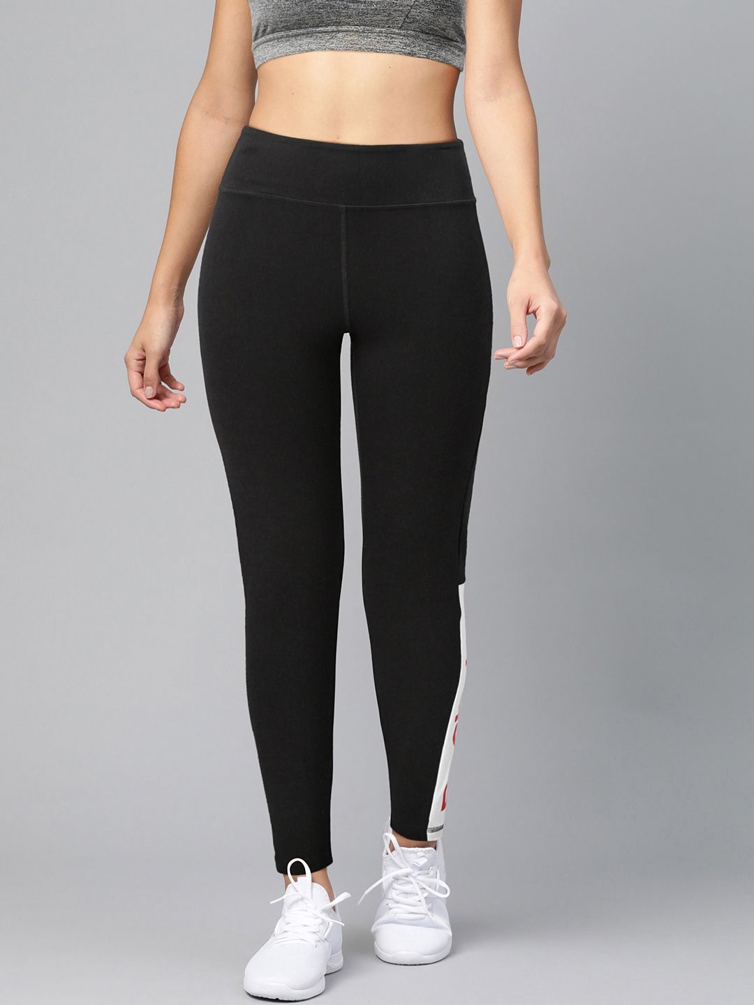 Reebok Women Black Training Essentials Linear Logo Tights Price in India