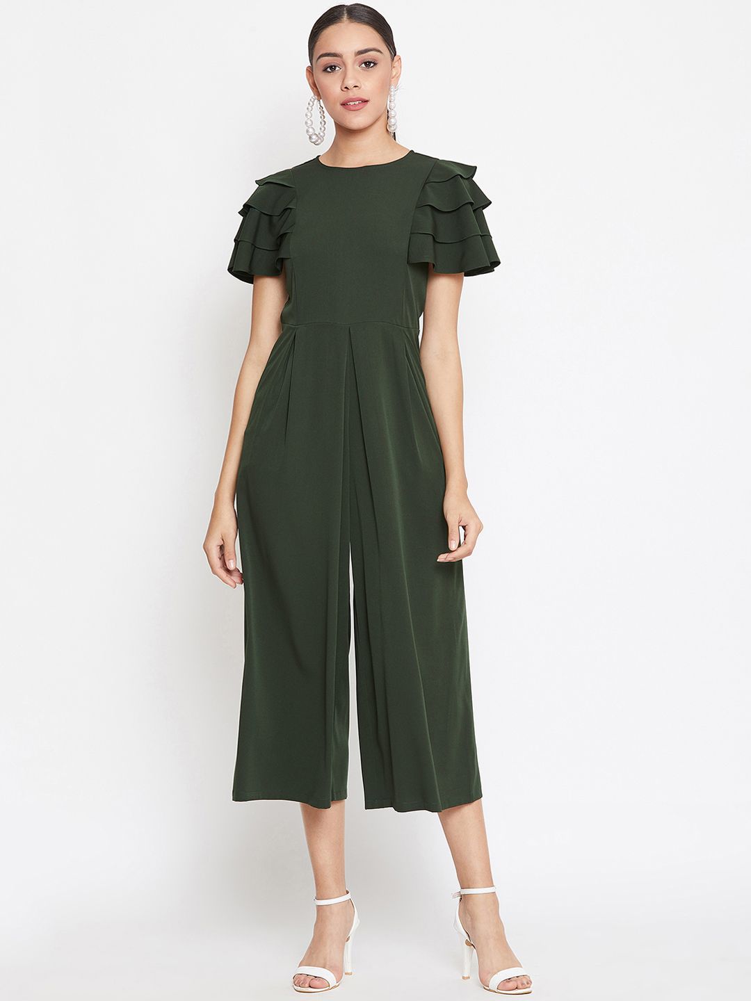 Uptownie Lite Women Olive Green Solid Culotte Jumpsuit Price in India