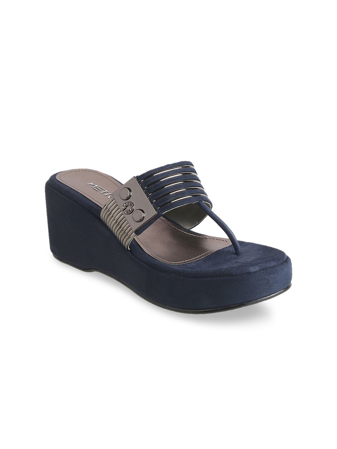 Metro Women Blue Striped Sandals Price in India