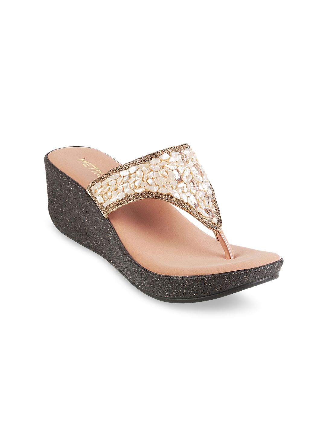 Metro Women Peach-Coloured Embellished Wedges Price in India