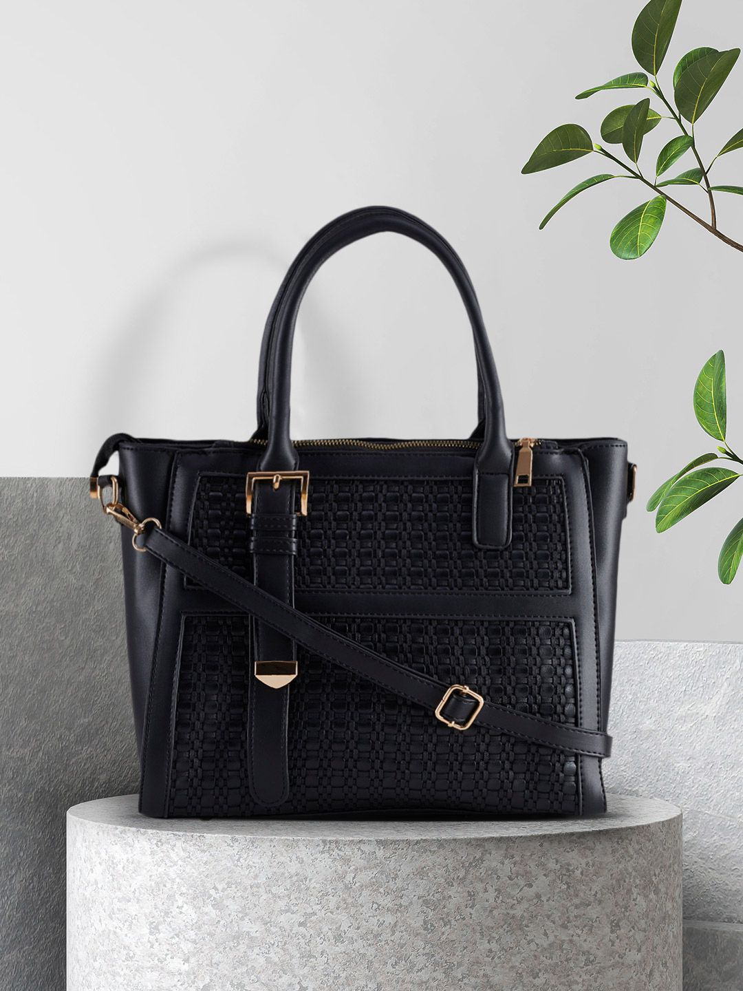 LEGAL BRIBE Black Self Design Handbag Price in India