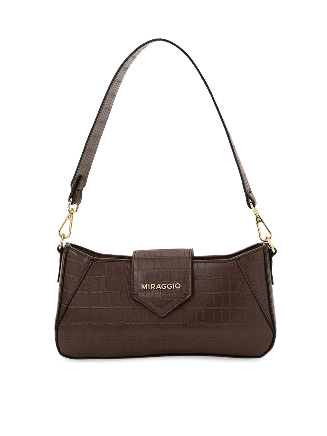 MIRAGGIO Women Brown Croc Textured Shoulder Bag Price in India