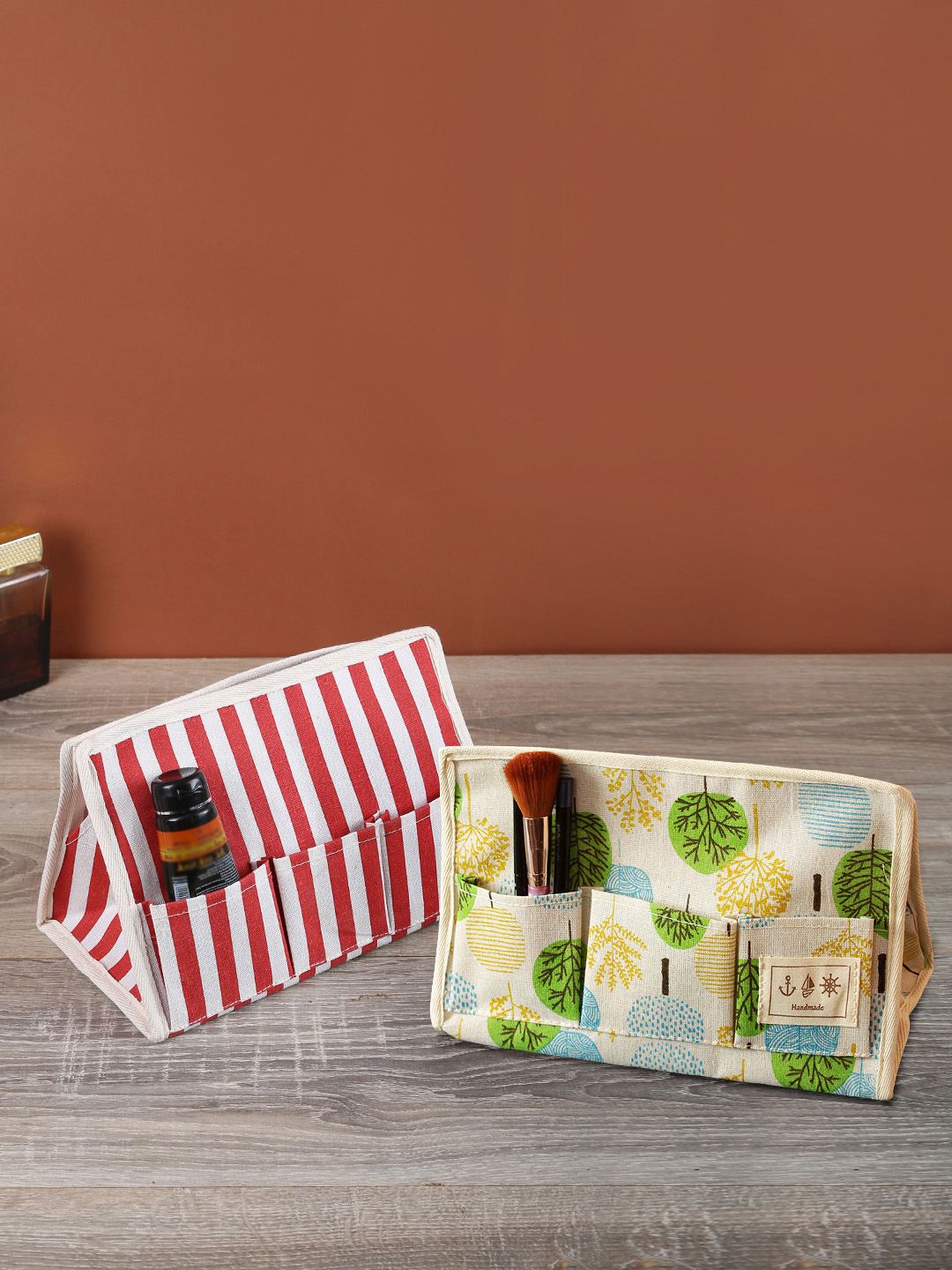 Cortina Set Of 2 Red & Off-White Printed Multi-Utility Organisers