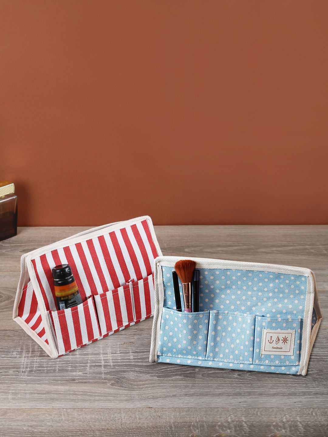Cortina Set of 2 Off-White & Red Table Top Organisers