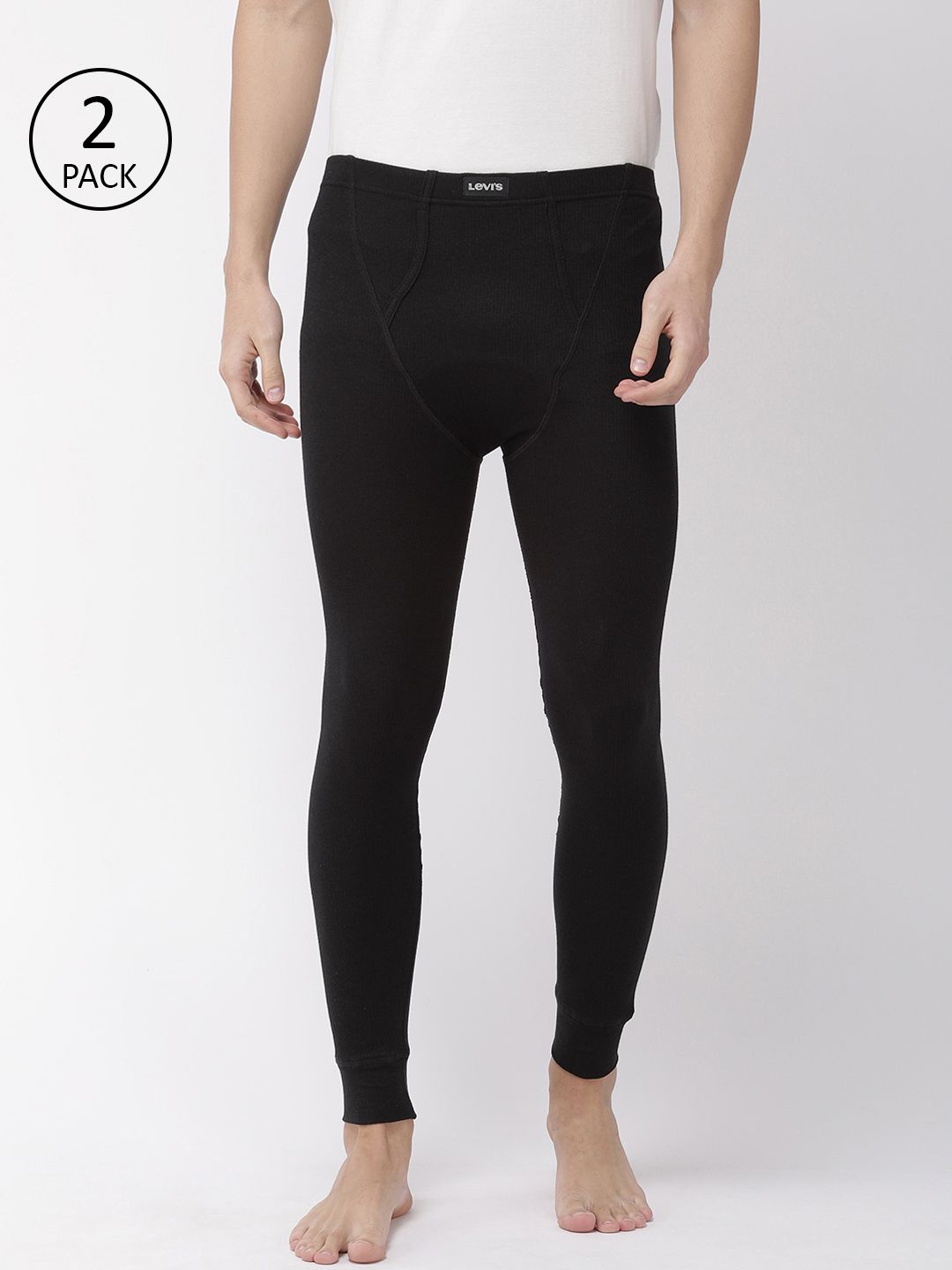 Levis Men Pack of 2 Black Solid Thermal Bottoms