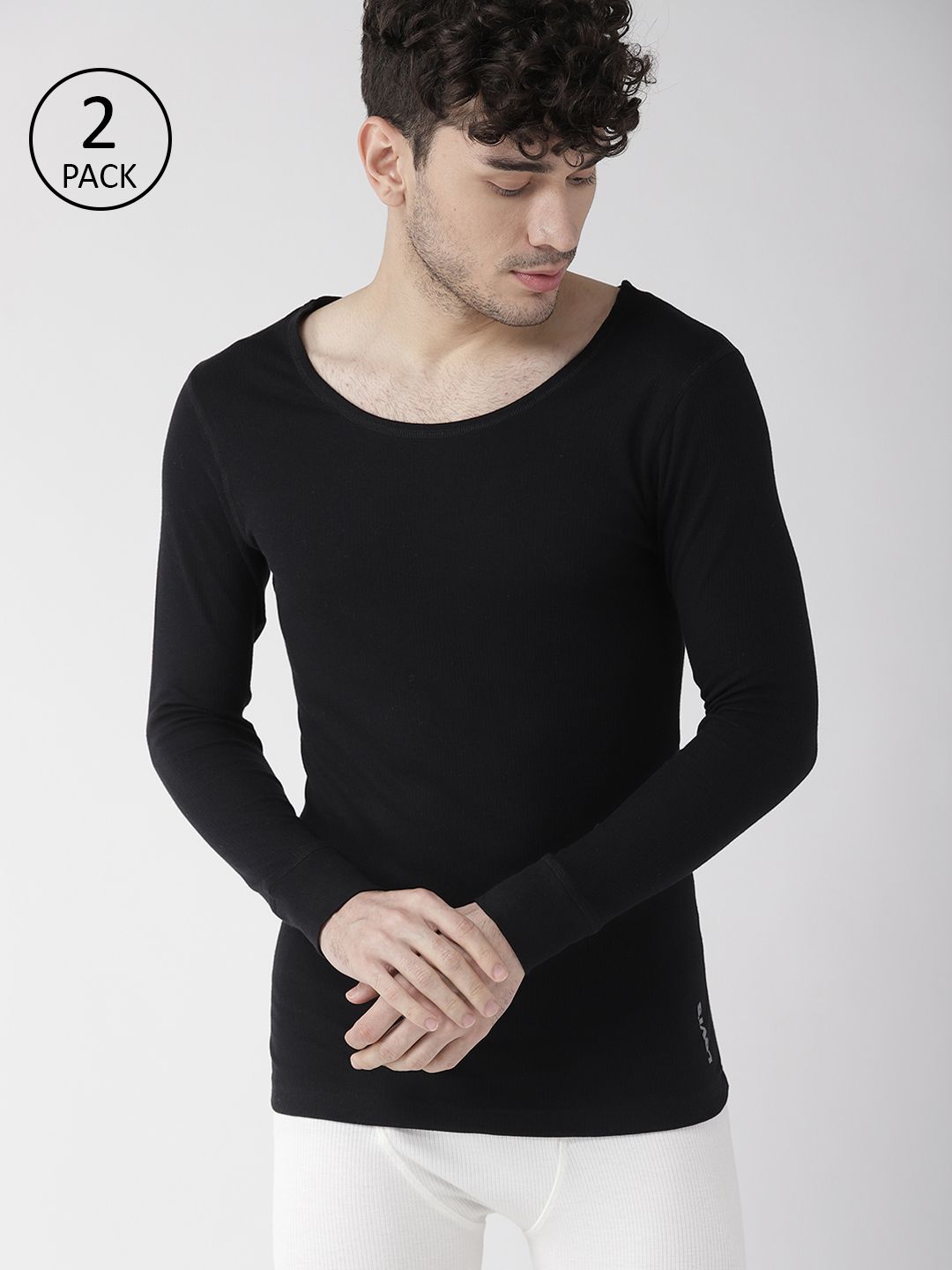 Levis Men Pack of 2 Black Solid Thermal Tops