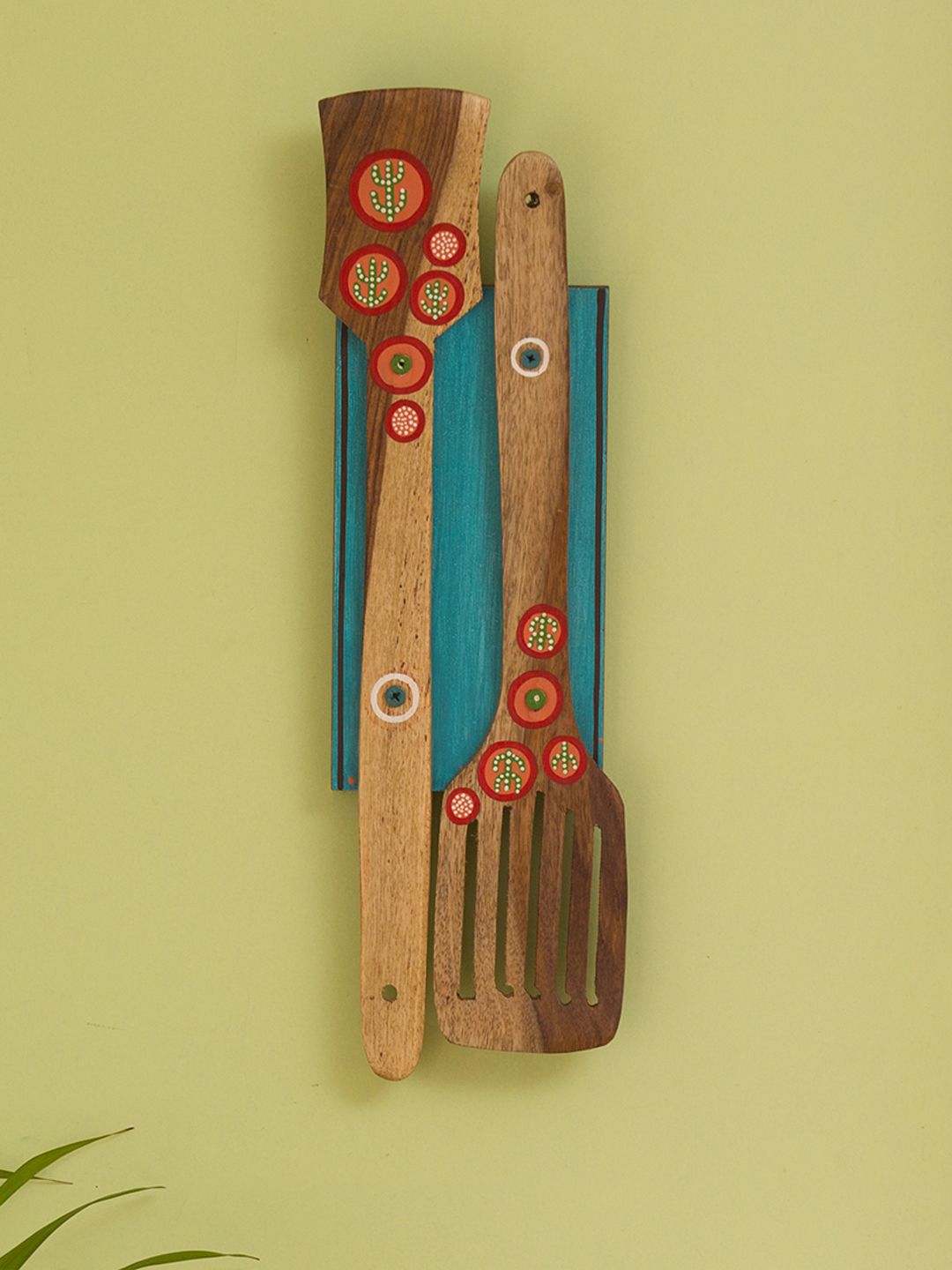 ExclusiveLane Brown & Turquoise Blue Spatulas Mango Pine Wooden Wall Hanging Price in India