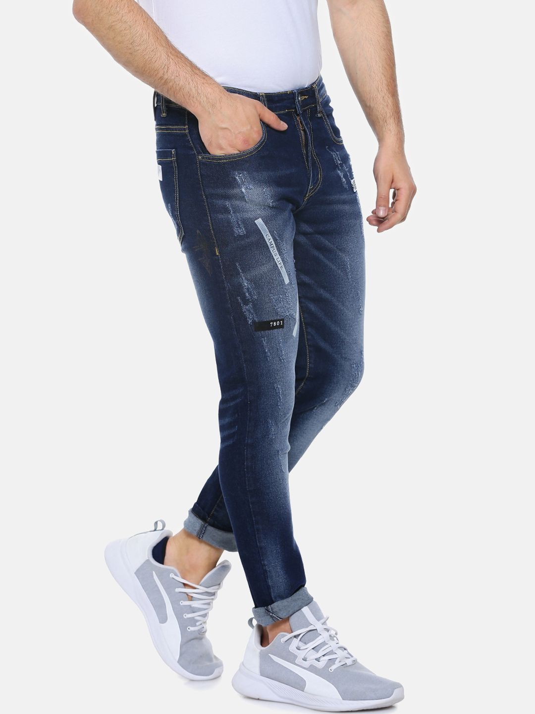 Campus Sutra Men Blue Slim Fit Mid-Rise Mildly Distressed Jeans