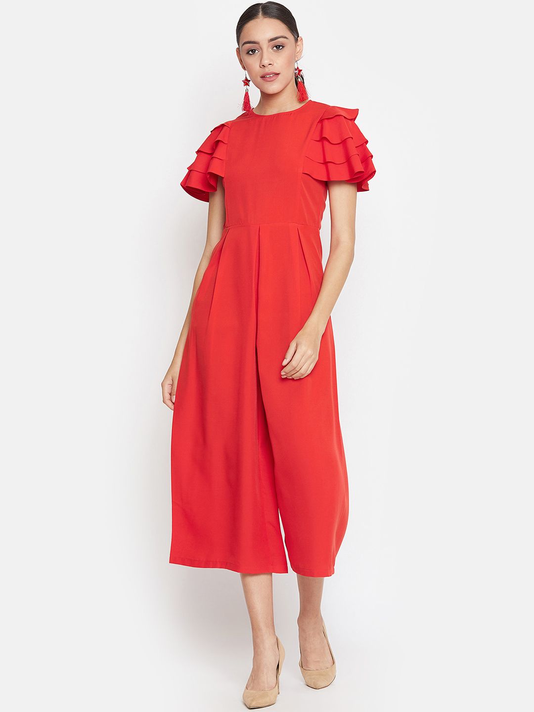 Uptownie Lite Women Red Solid Ruffle Culotte Jumpsuit Price in India