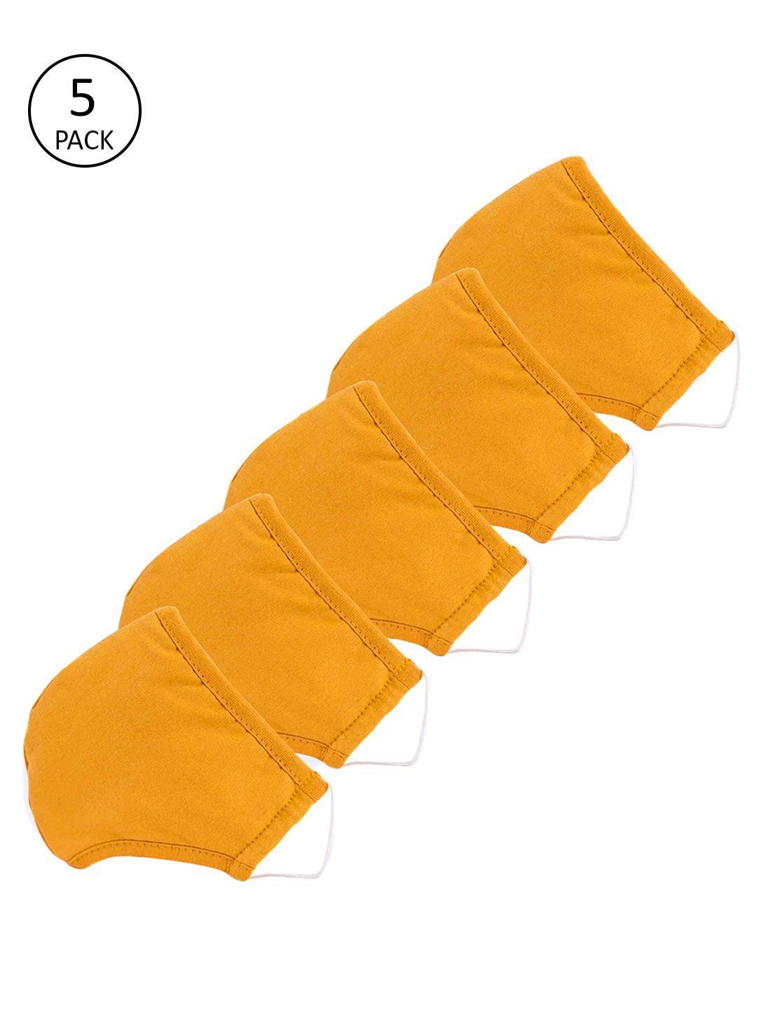 Dillinger Adults Mustard Yellow Pack of 5 Reusable 3-Layer Outdoor Masks Price in India