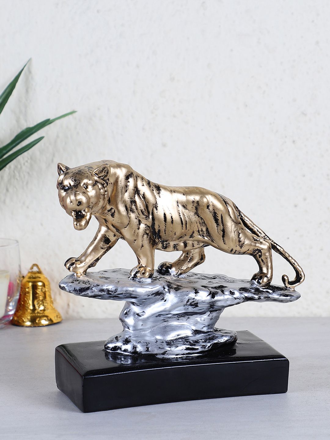 TIED RIBBONS Gold-Toned & Silver-Toned Antique Decorative Tiger Figurine Price in India