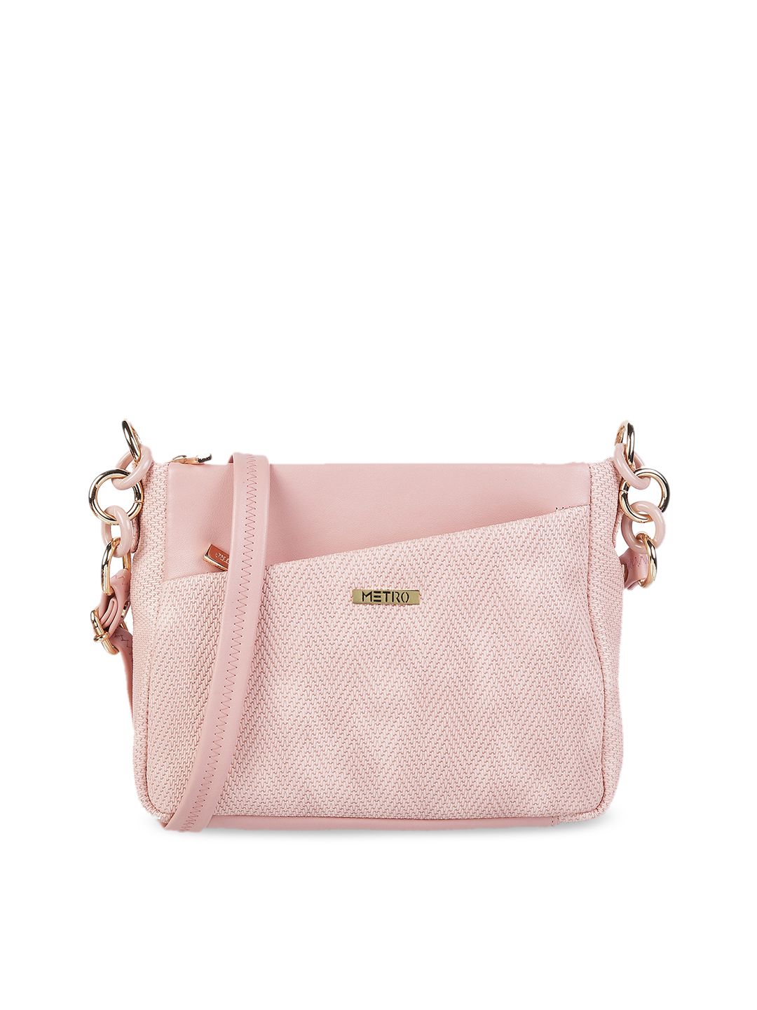 Metro Pink Textured Sling Bag Price in India