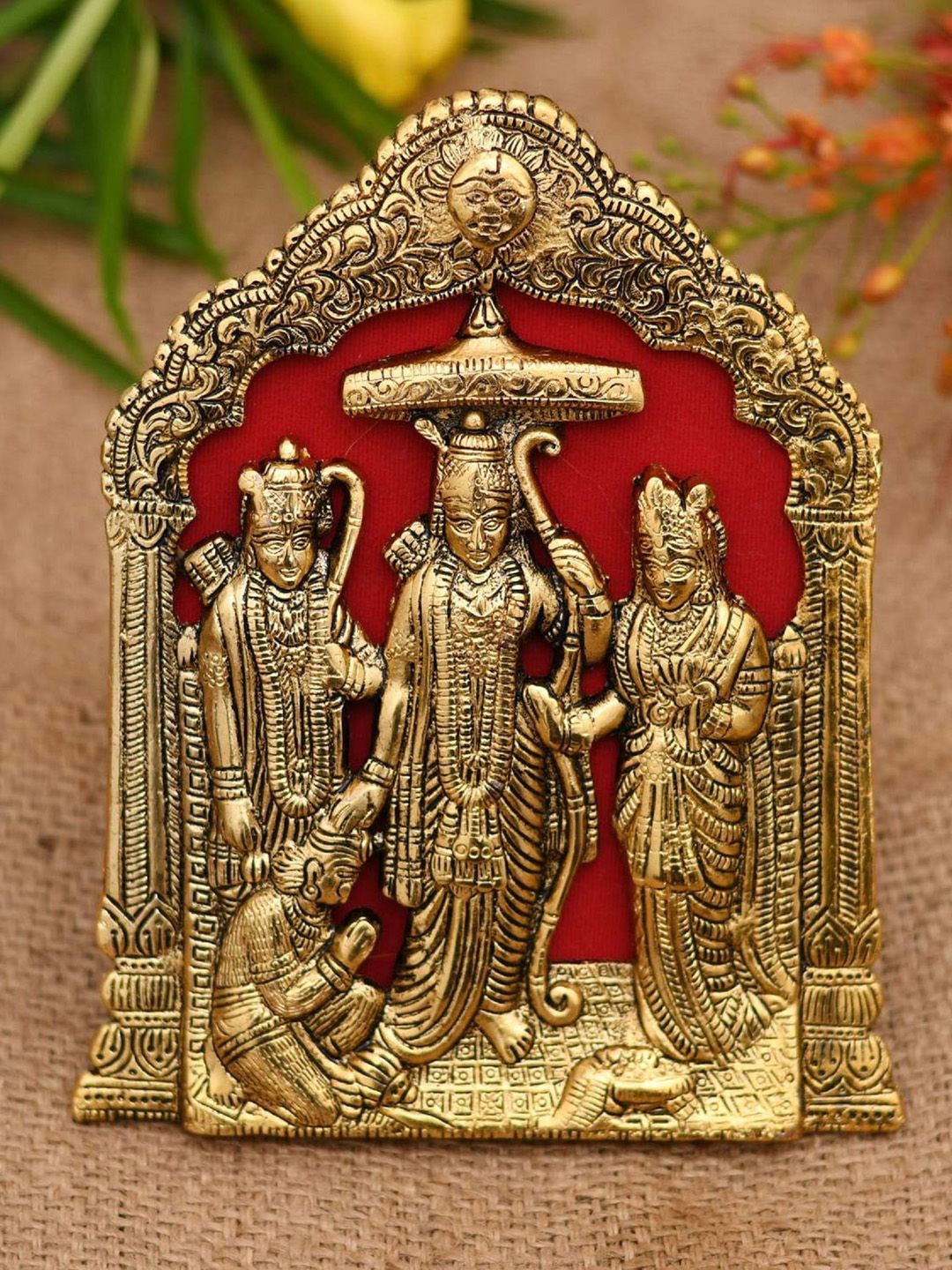 CraftVatika Gold-Toned & Red Ram Darbar Statue Wall Hanging Showpiece Price in India