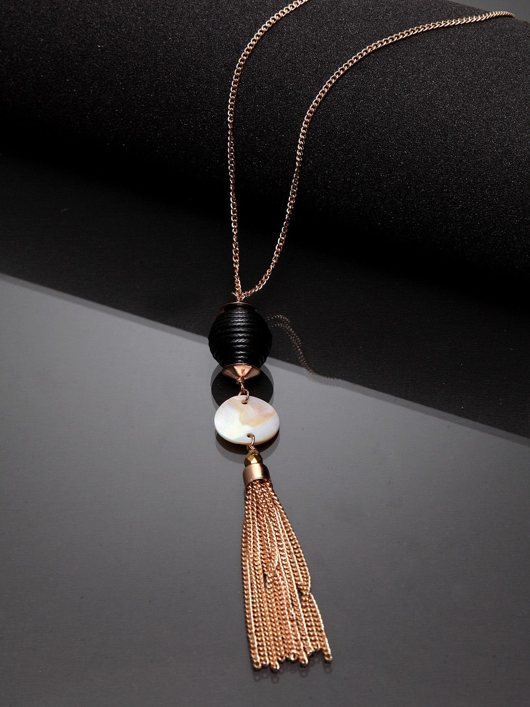 Madame Rose Gold-Plated & Black Tasselled Necklace Price in India