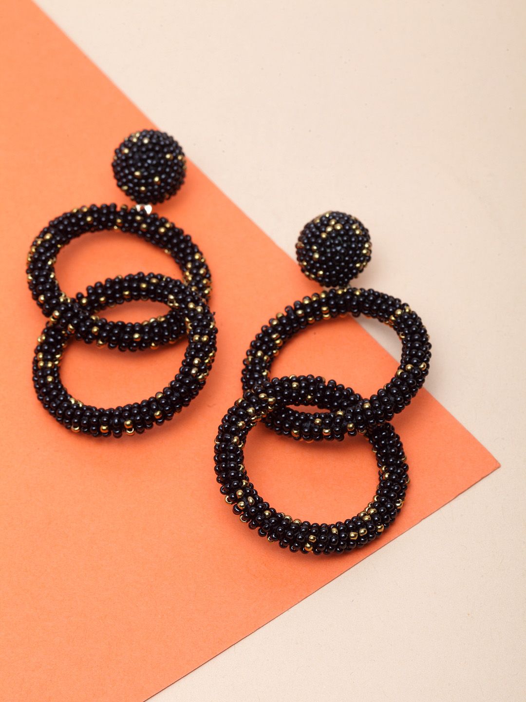 Madame Black & Rose-Gold Plated Circular Handcrafted Drop Earrings Price in India