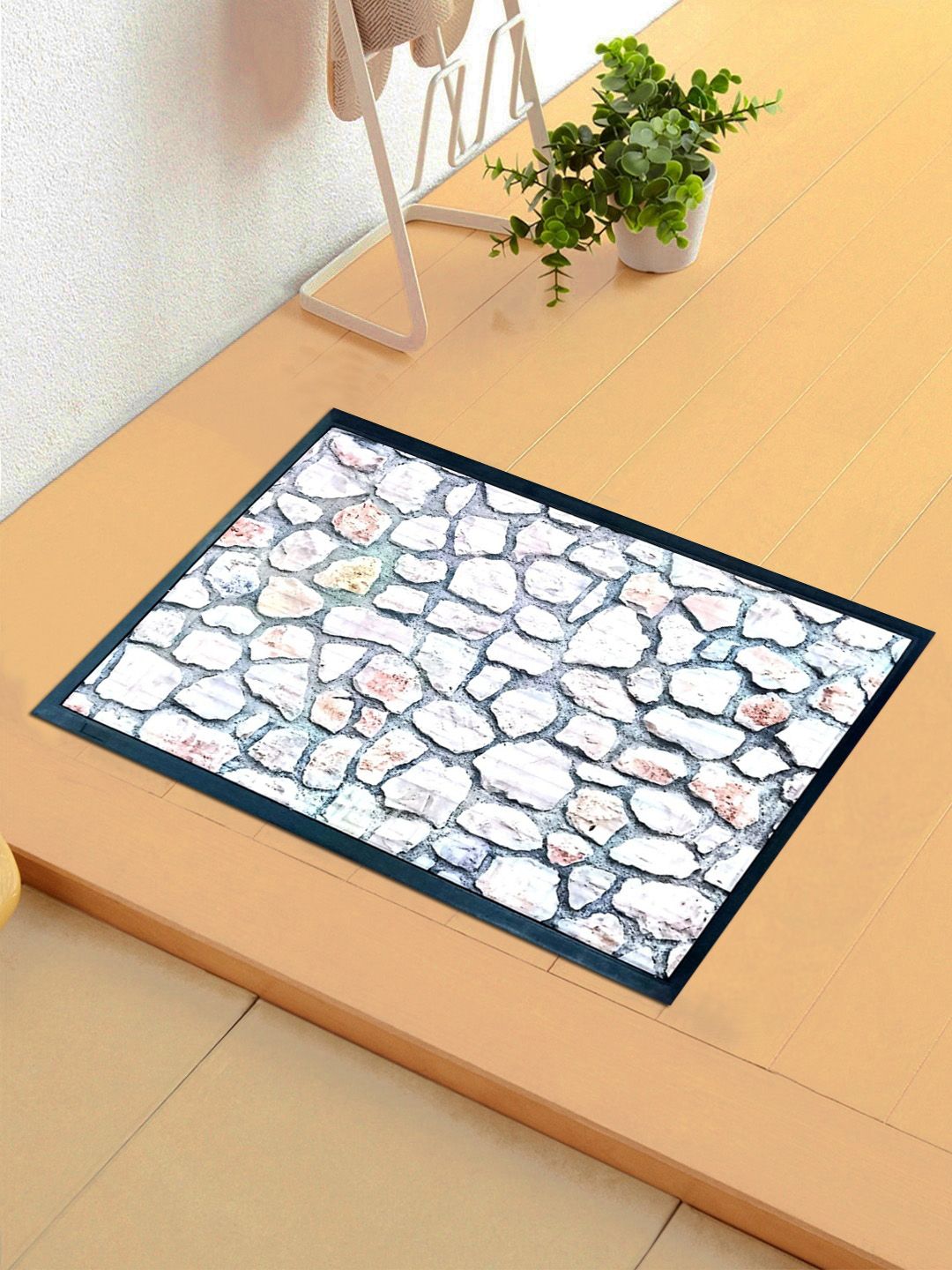 Status Grey & Off-White 3D Digital Printed Anti-Skid Doormat Price in India