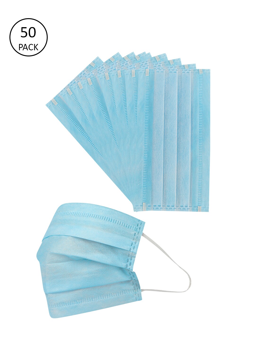 yelloe Unisex Blue 50 Pcs 3-Ply Single-Use Disposable Outdoor Masks Price in India