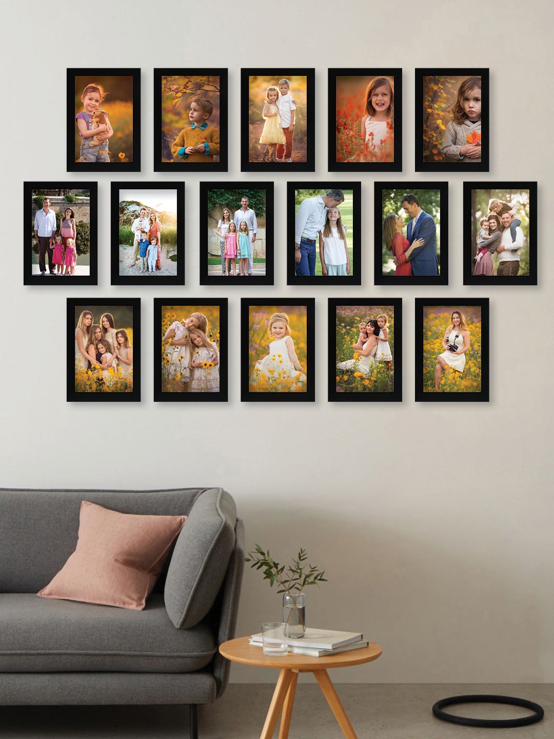 RANDOM Set Of 16 Black Solid Synthetic Collage Photo Frames Price in India