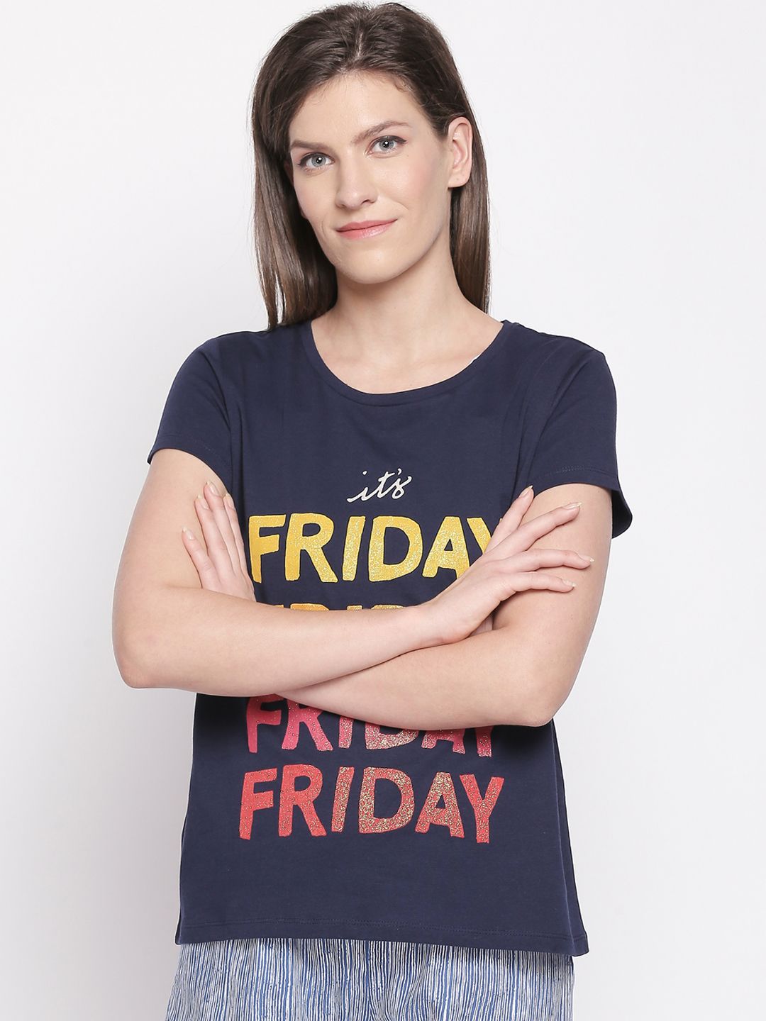 Dreamz by Pantaloons Women Navy Blue Printed Lounge tshirt Price in India