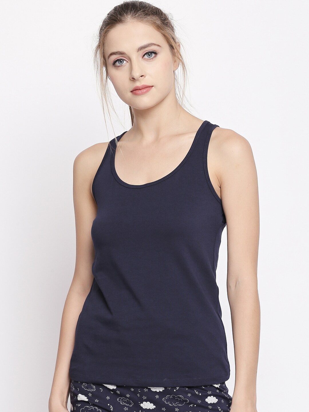 Dreamz by Pantaloons Women Navy Blue Solid Tank Lounge tshirt Price in India