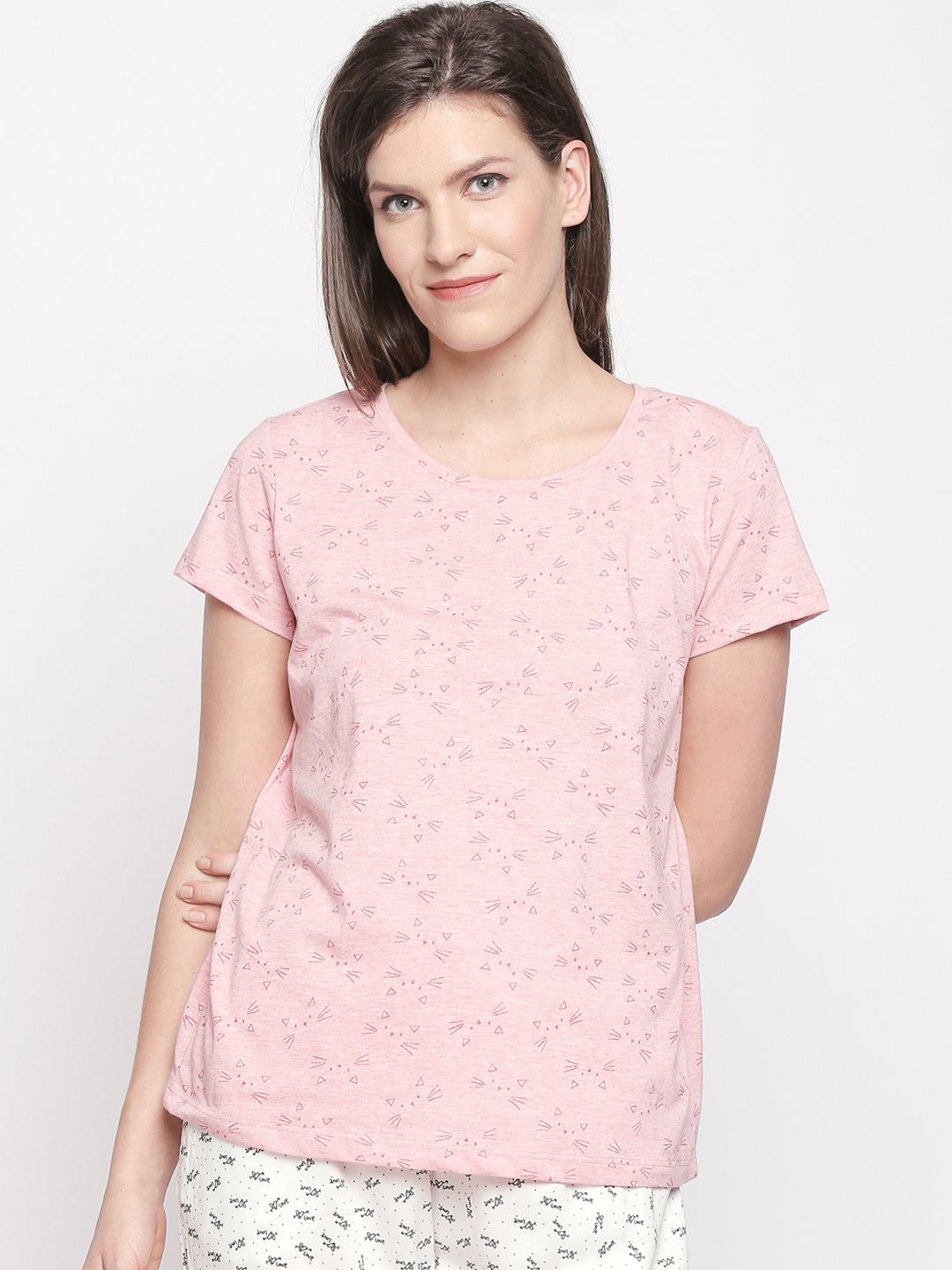 Dreamz by Pantaloons Women Pink Printed Lounge T-Shirt Price in India