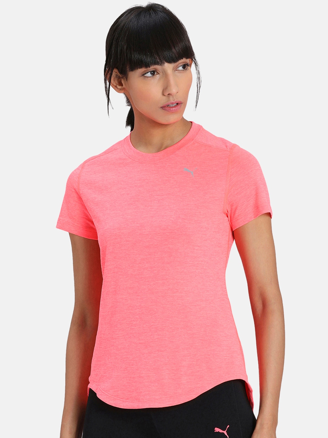 Puma Women Pink Solid IGNITE Heather Round Neck T-shirt Price in India