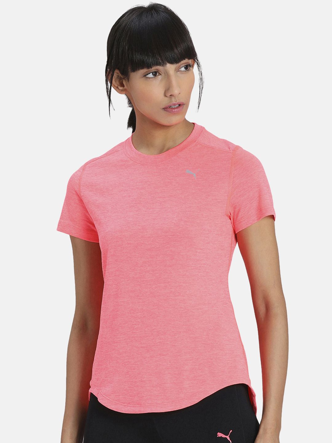 Puma Women Pink Solid IGNITE Heather Round Neck T-shirt Price in India