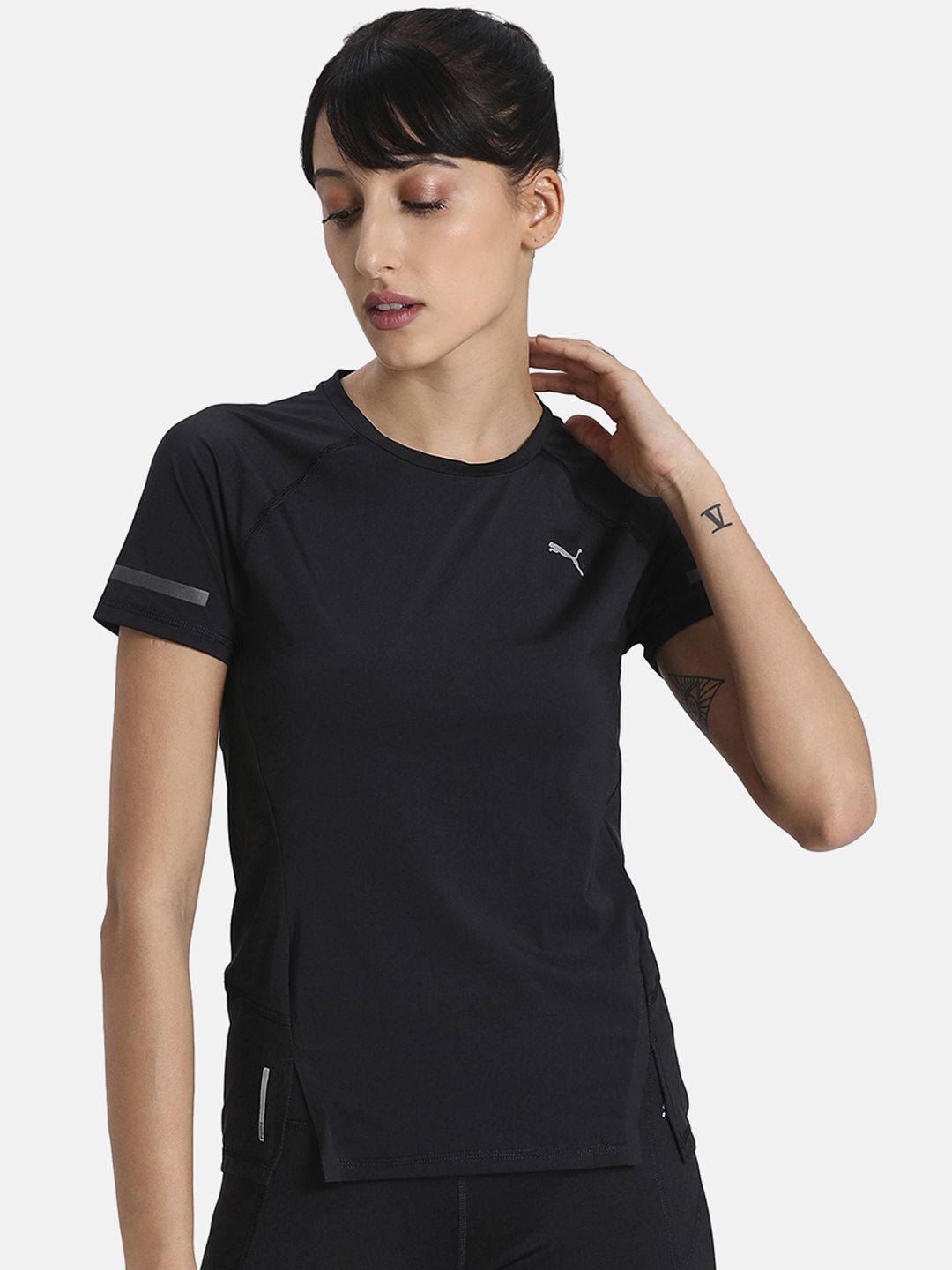 Puma Women Black Solid Round Neck T-shirt Price in India