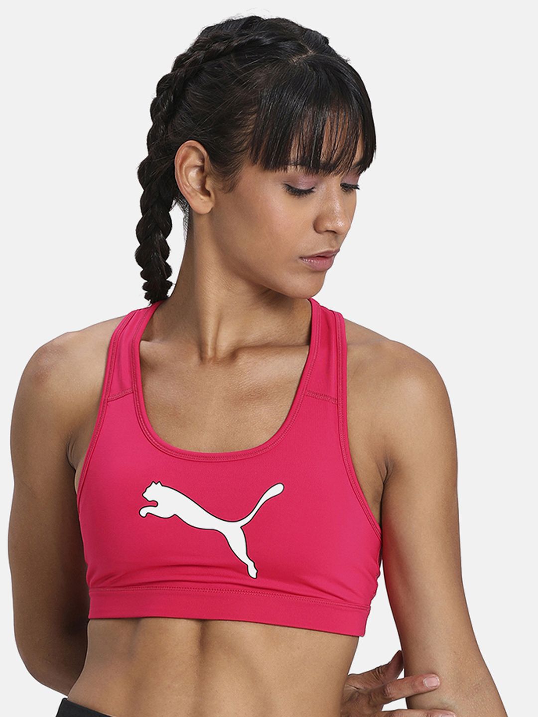 Puma Pink Printed Non-Wired Lightly Padded Sports 4Keeps Graphic Bra PM 51891207 Price in India