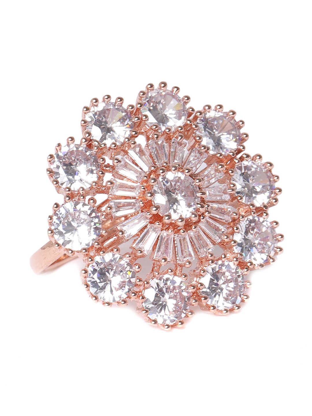 JEWELS GEHNA Rose Gold-Plated CZ Stone-Studded Handcrafted Adjustable Finger Ring Price in India