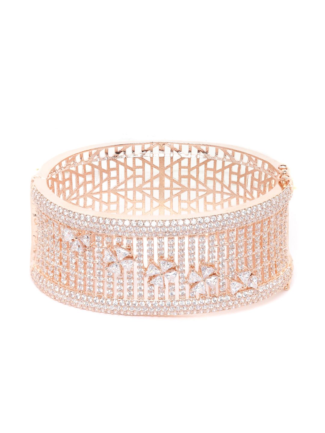 JEWELS GEHNA Women Rose Gold Plated AD Stone Studded Handcrafted Bangle Style Bracelet Price in India