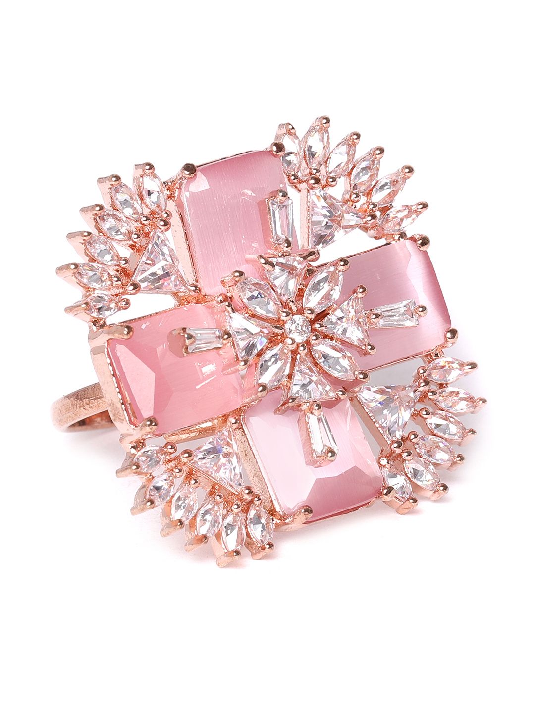 JEWELS GEHNA Pink Rose Gold-Plated AD-Studded Handcrafted Adjustable Finger Ring Price in India