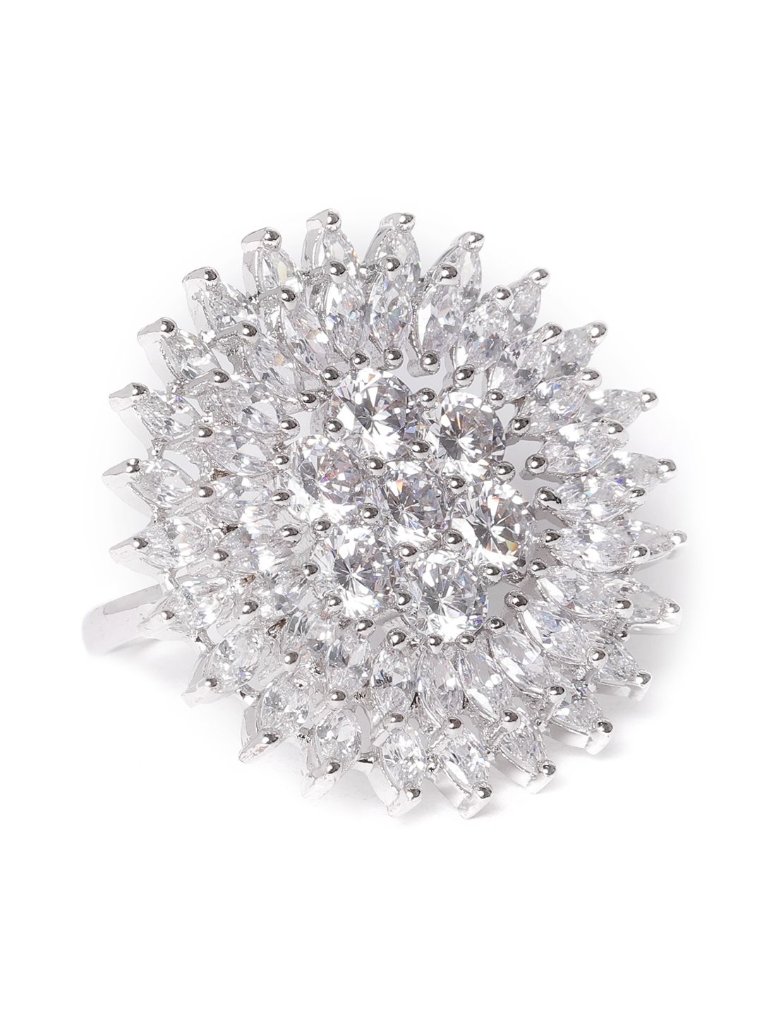 JEWELS GEHNA Silver-Plated AD-Studded Handcrafted Adjustable Circular Ring Price in India