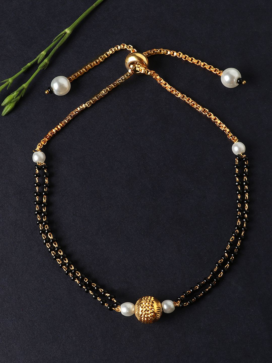 JEWELS GEHNA Black & White Gold-Plated Beaded Mangalsutra Bracelet Price in India